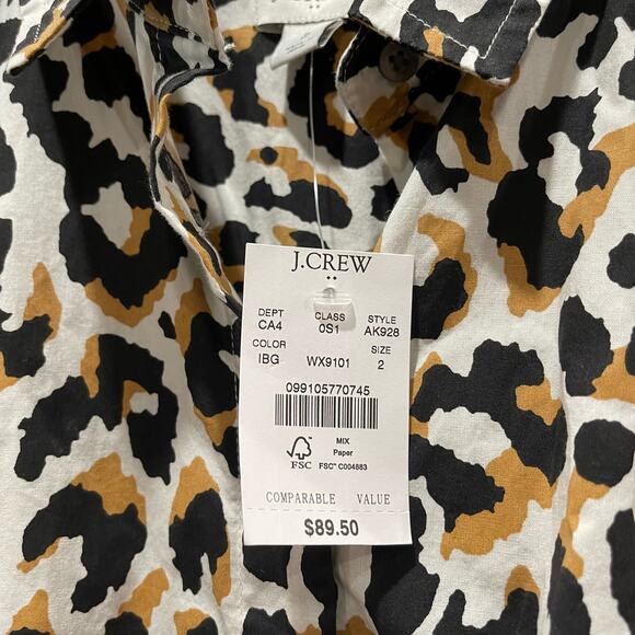 NEW J. Crew Factory Leopard Tie-Waist Shirtdress in Cotton Poplin Size 2 - Picture 8 of 12